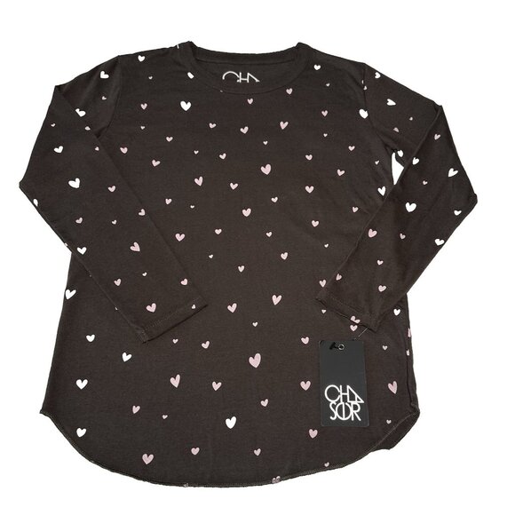 NWT CHASER GIRLS BROWN W/Pink Hearts TEE SIZE 14 - Picture 2 of 7